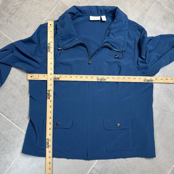 Chicos Weekends Full Zip Navy blue Drawstring neck Rain Coat stretch Jacket Sz 3 - Picture 5 of 10